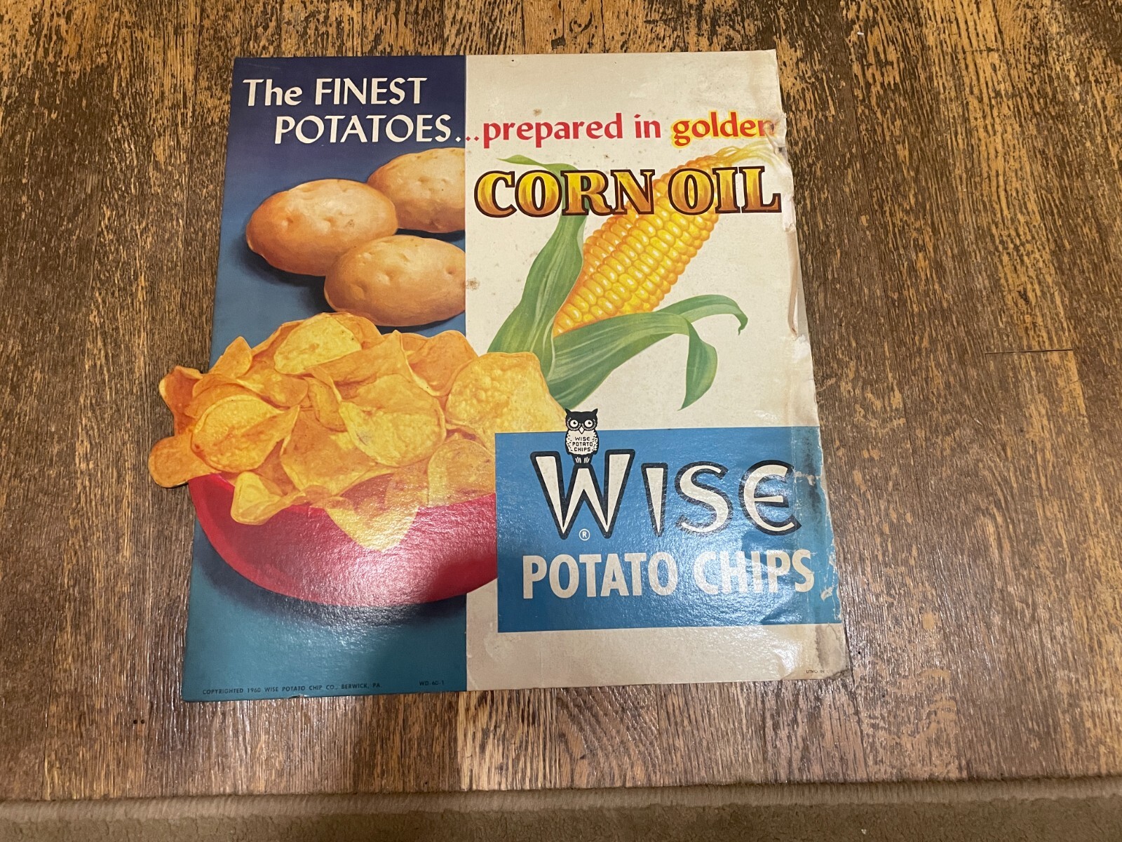 Wise Owl Potato Chips Advertising Promo Sign 1960 1960’s Vintage Store Standee