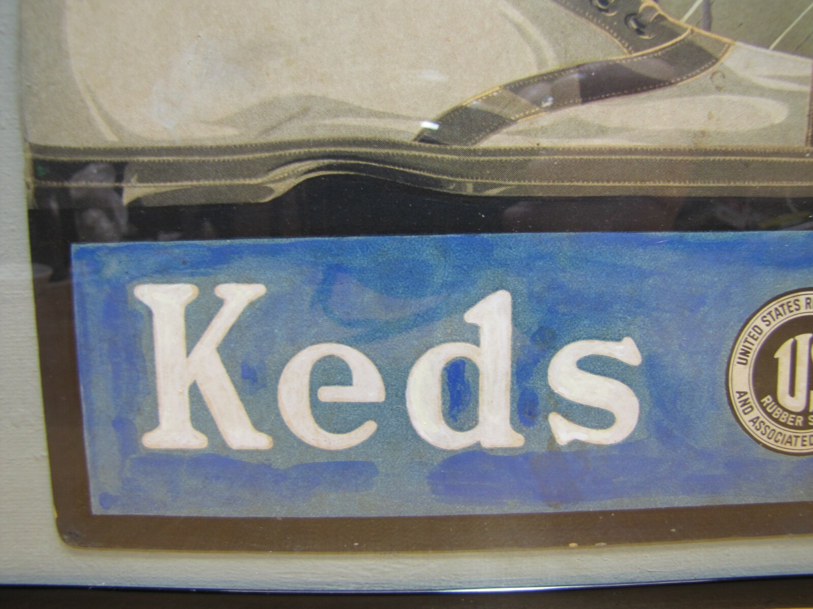 KEDS SNEAKERS FABRIC FOOTWEAR Old Store Display Ad Sign UNITED STATES RUBBER Co