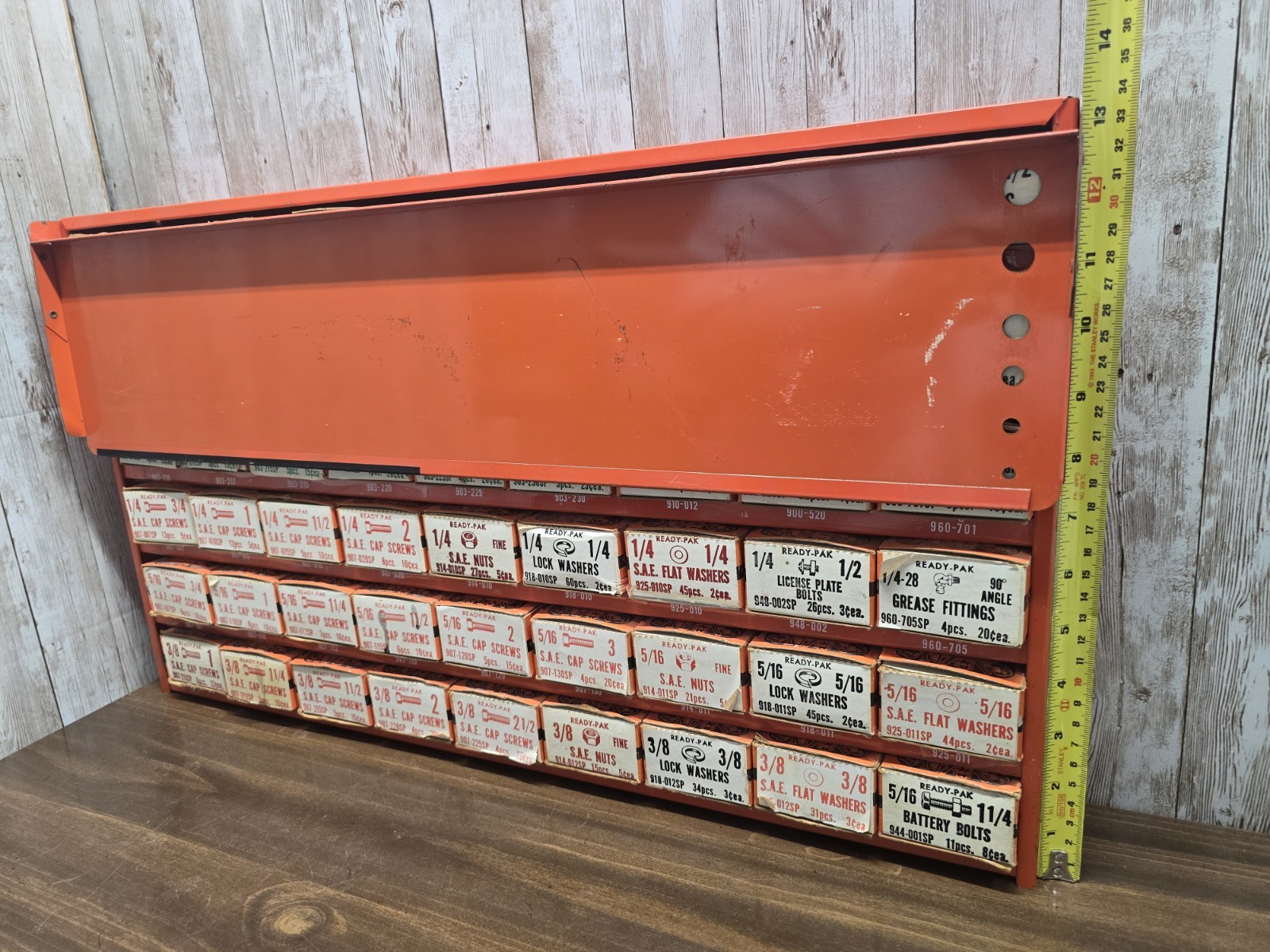Vtg Dorman Ready Paks Fastener Orange Display Cabinet w/Contents! USA! LOADED!