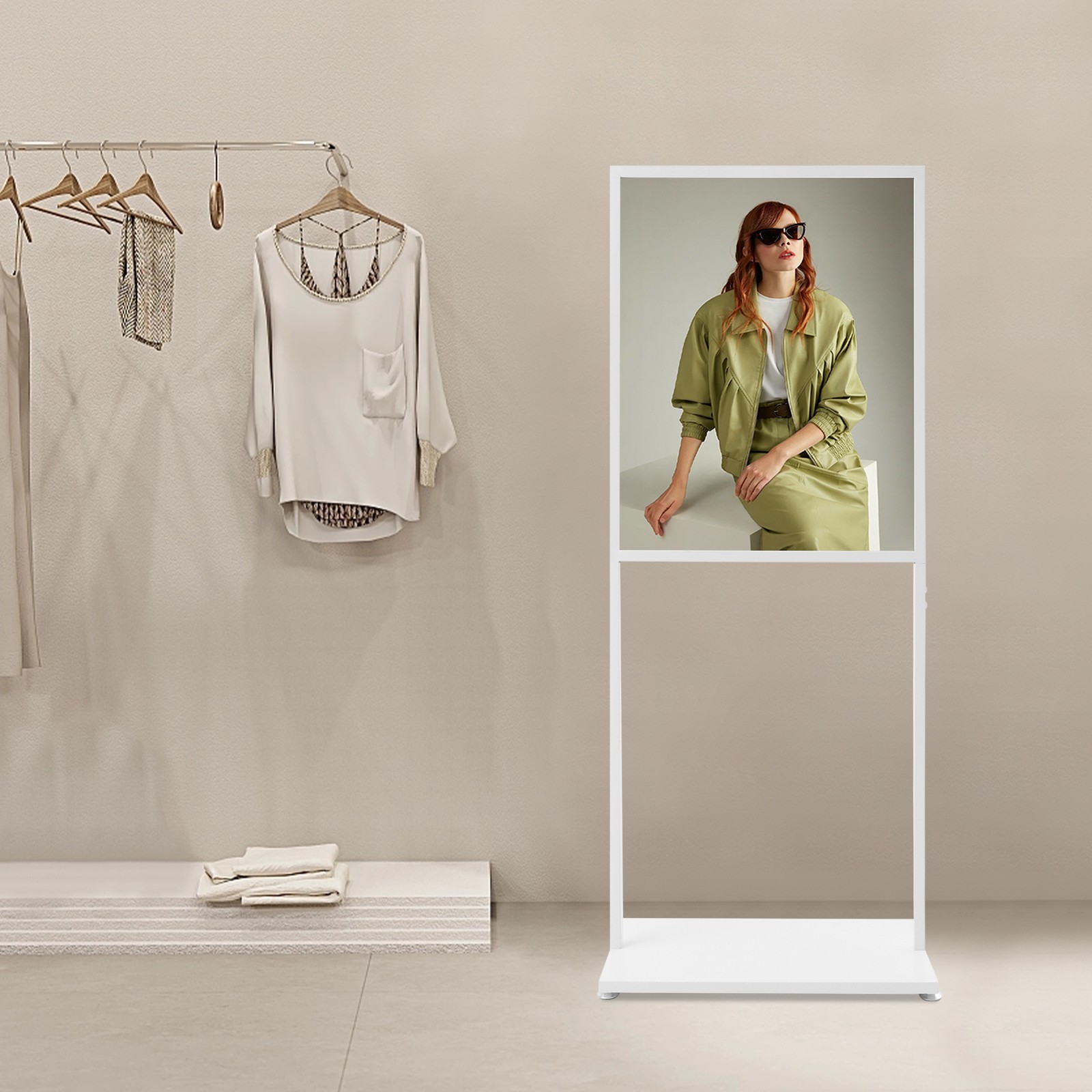 Double-Rod Standing Poster Stand White Advertising Display Rack Price List Stand