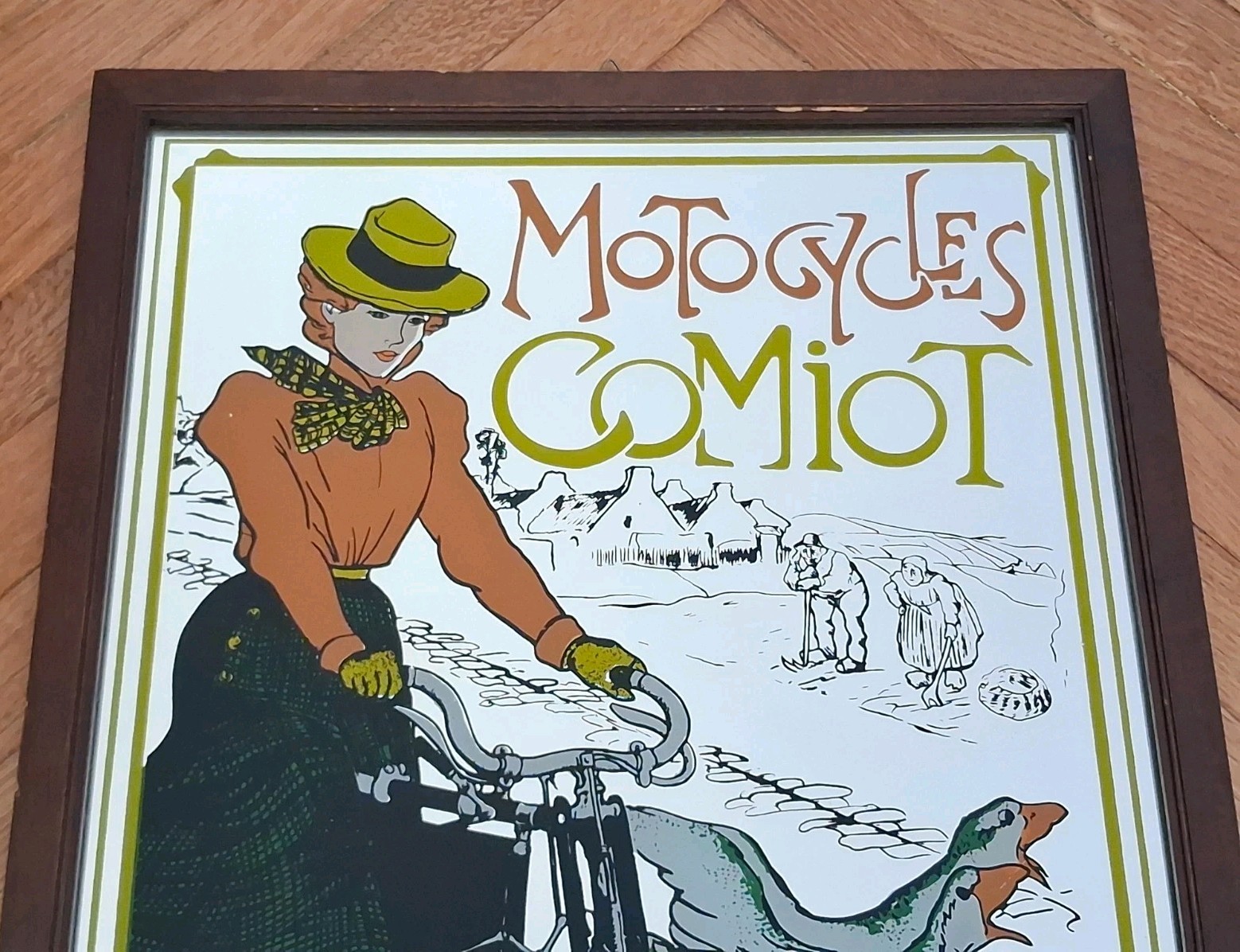 SILKSCREEN MIRROR ADVERTISING FRAME-MOTOCYCLES COMIOT PARIS-70s-VINTAGE