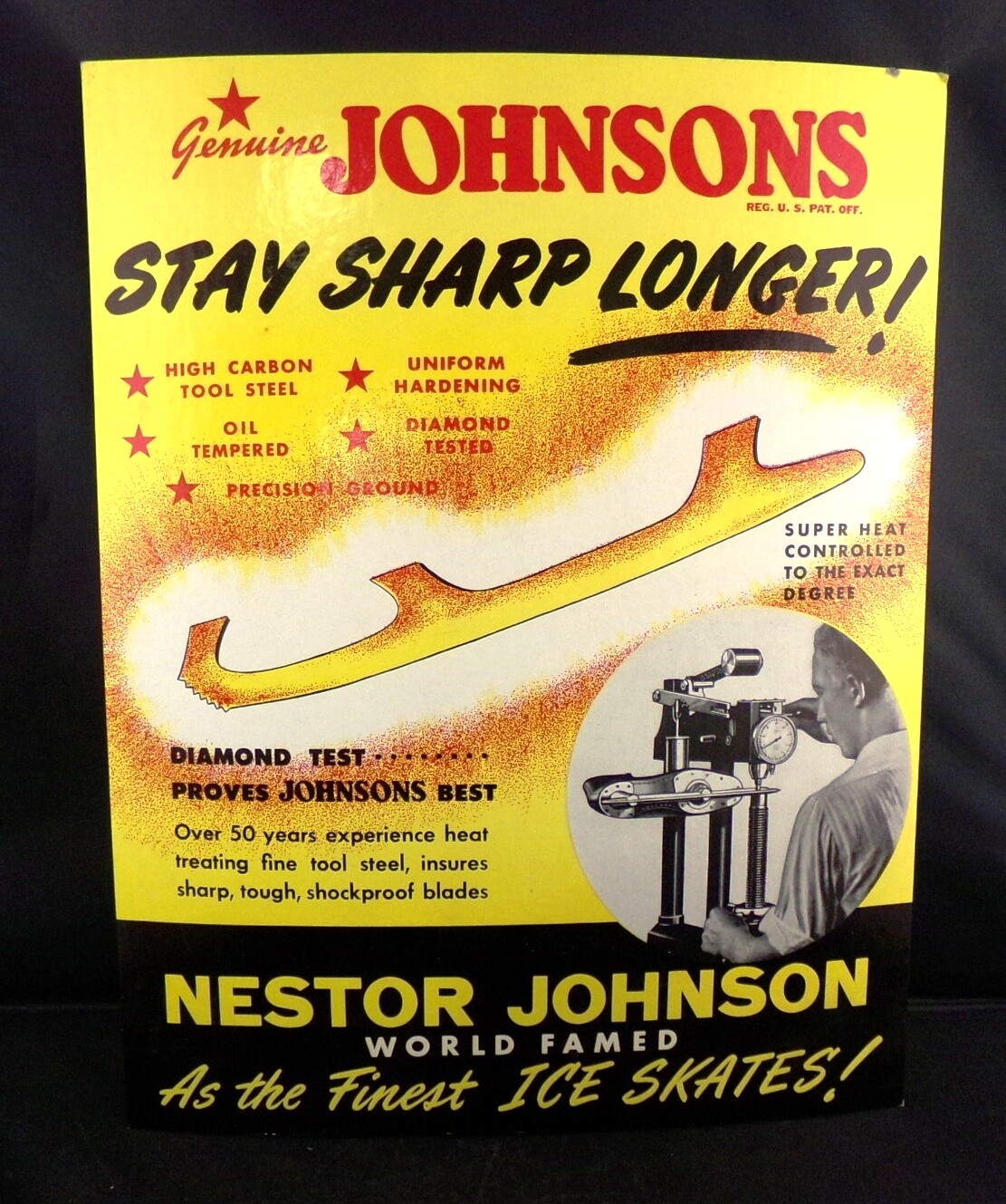 ** VINTAGE JOHNSONS ICE SKATES HOCKEY STORE DISPLAY SIGN **