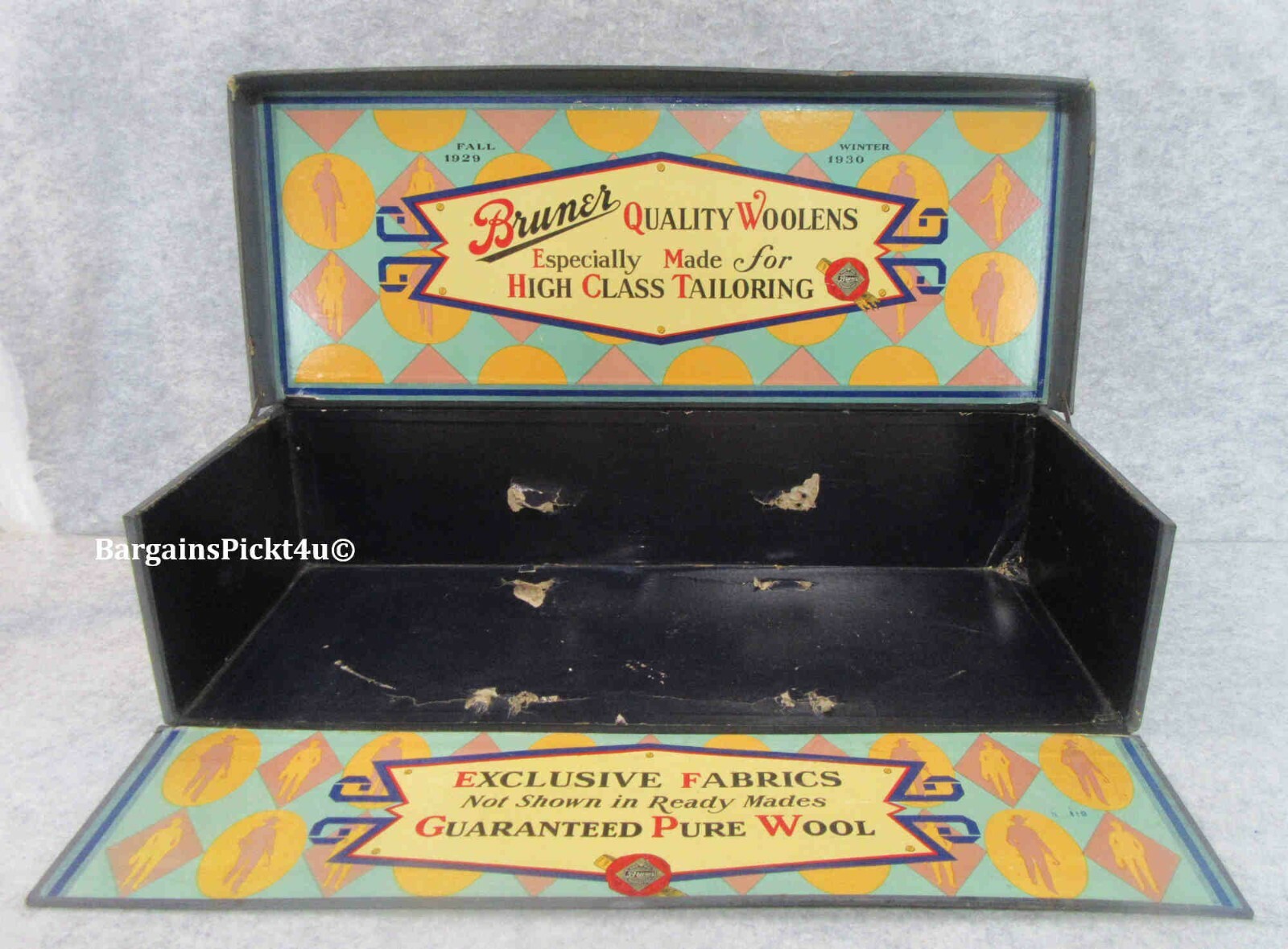 Vintage Bruner Woolens Country Store Display Salesman Sample Wool Fabric Box