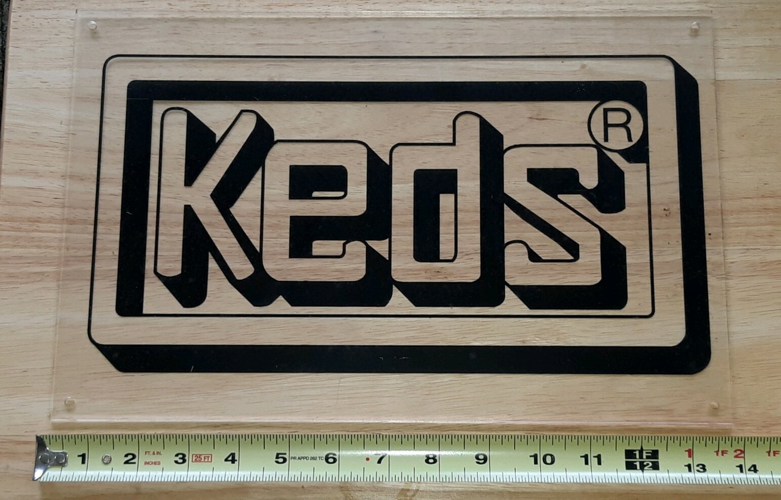 Acrylic CLEAR PLASTIC Vintage US Keds Tennis Shoes Store Display Sign 14″ x 9″