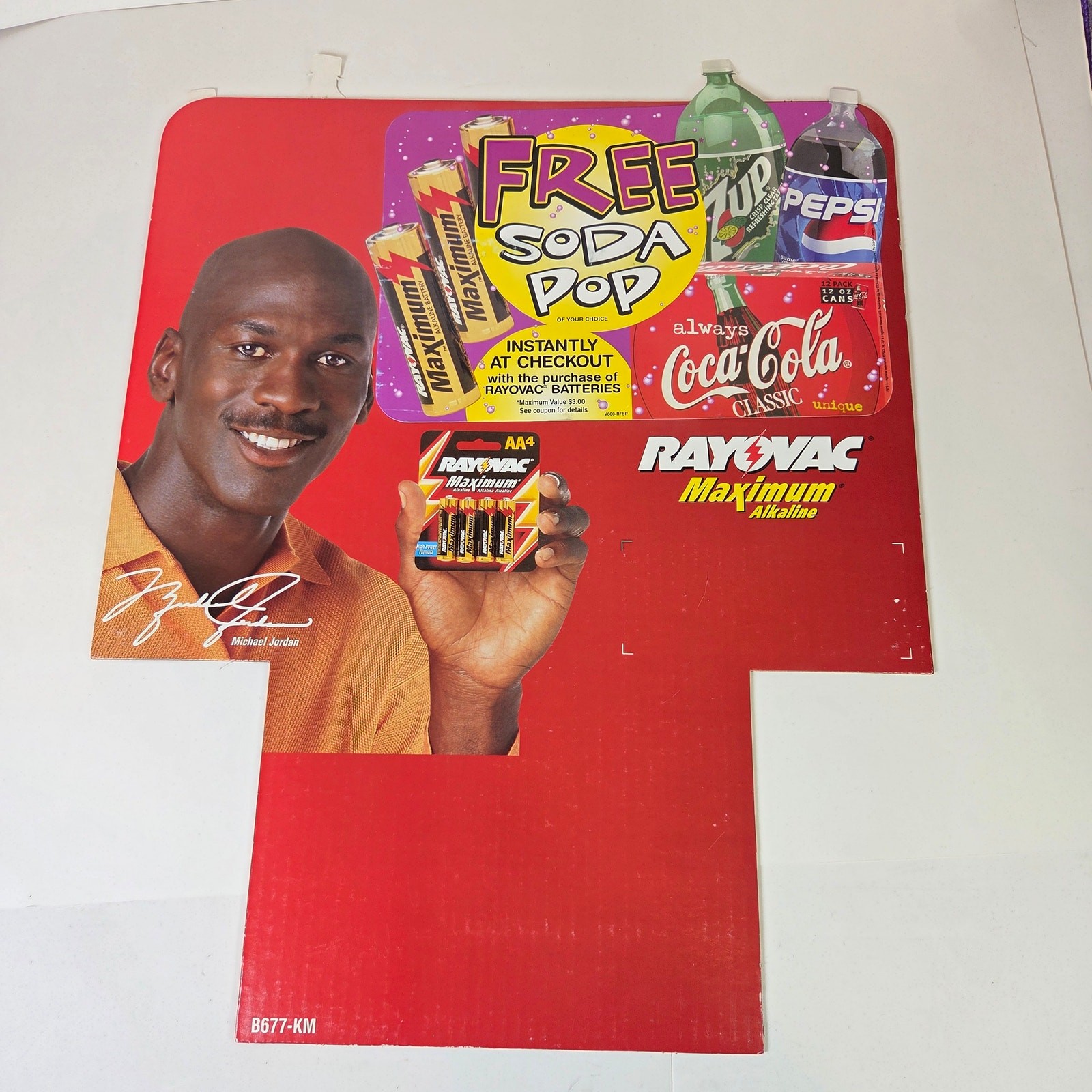 Michael Jordan Rayovac Vintage Store Display Die Cut Sign Free Soda 22×17.5