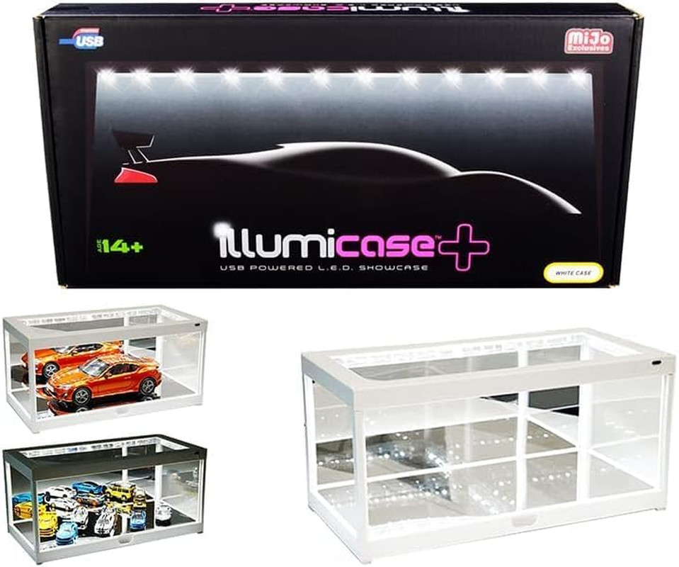 White Collectible Display Show Case Illumicase+ with LED Lights and Mirror Base
