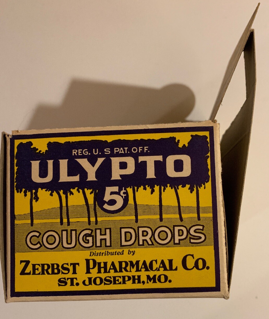 Ulypto Cough Drops Zerbst St Joseph MO Drug Grocery Store Display 1930s NOS New