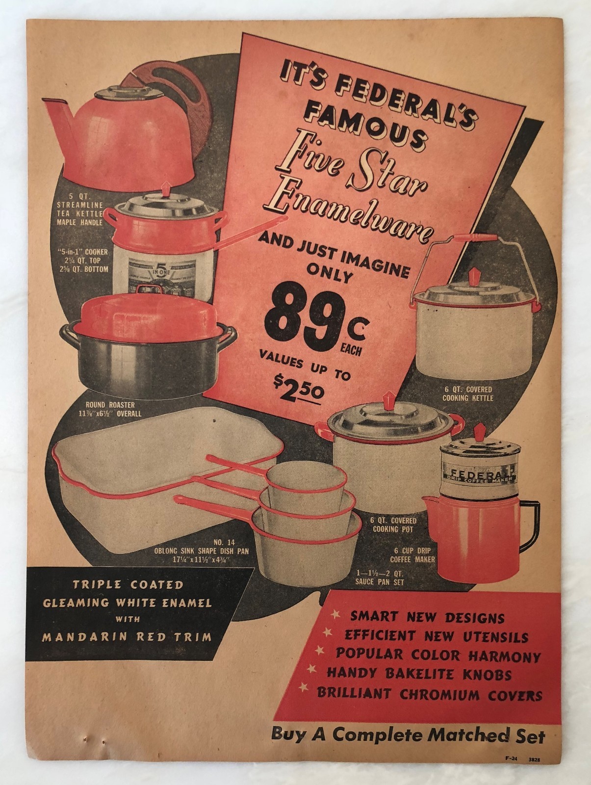 Federal’s Five Star ENAMELWARE Pots Pans Store Display SIGN Advertising VINTAGE