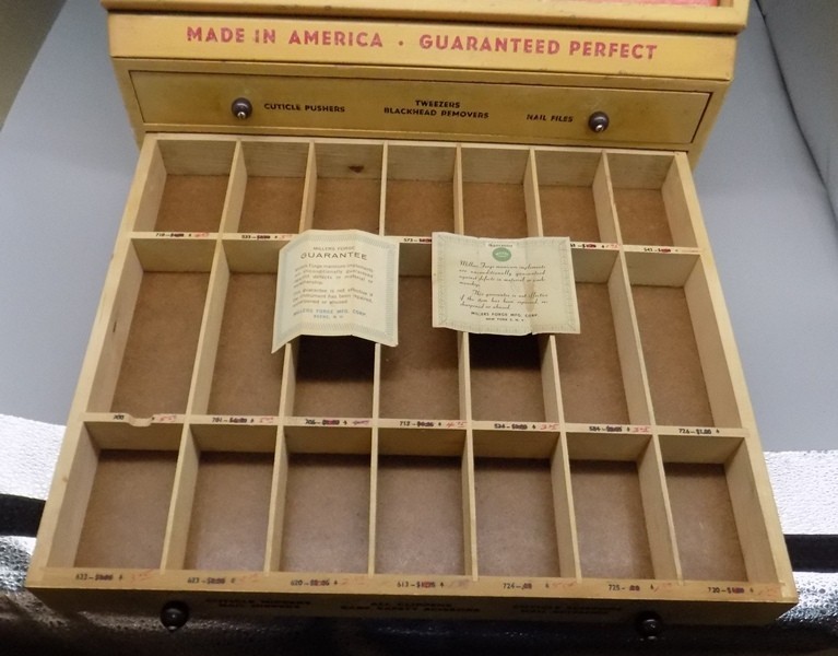 Vintage Millers Forge Store Counter Display 2 Drawer w/ Implements Pharmacy