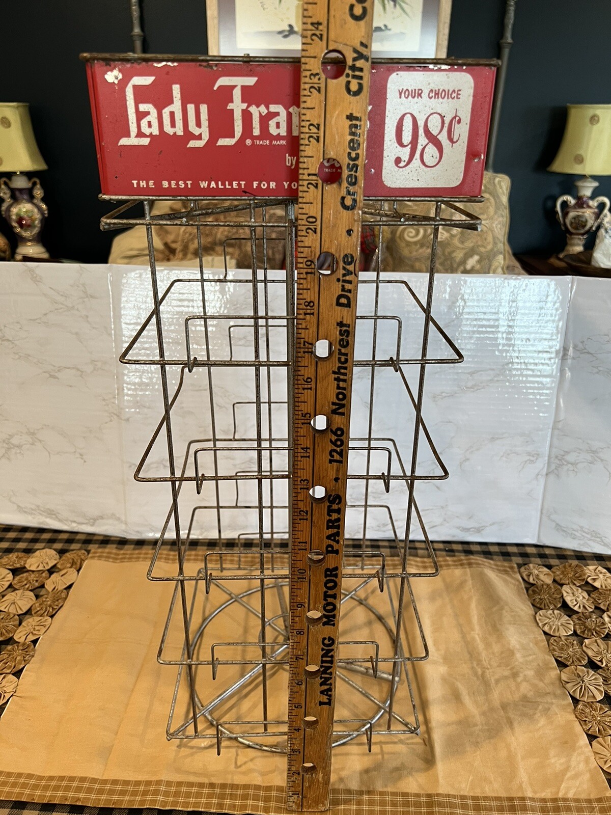 Antique Rotating Wire Display Countertop Stand-Lord Francis/Lady Francis Wallets