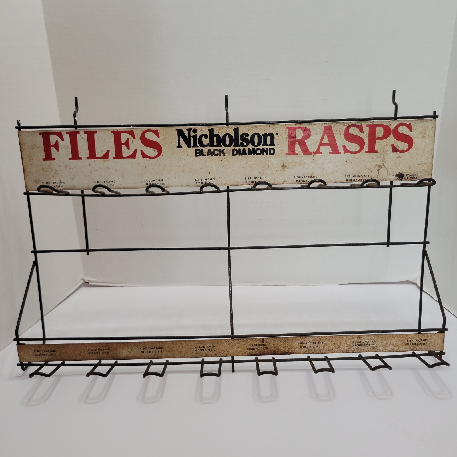 Vintage Nicholson Files Rasps Store Display Wire Rack Advertising Sign Pegboard
