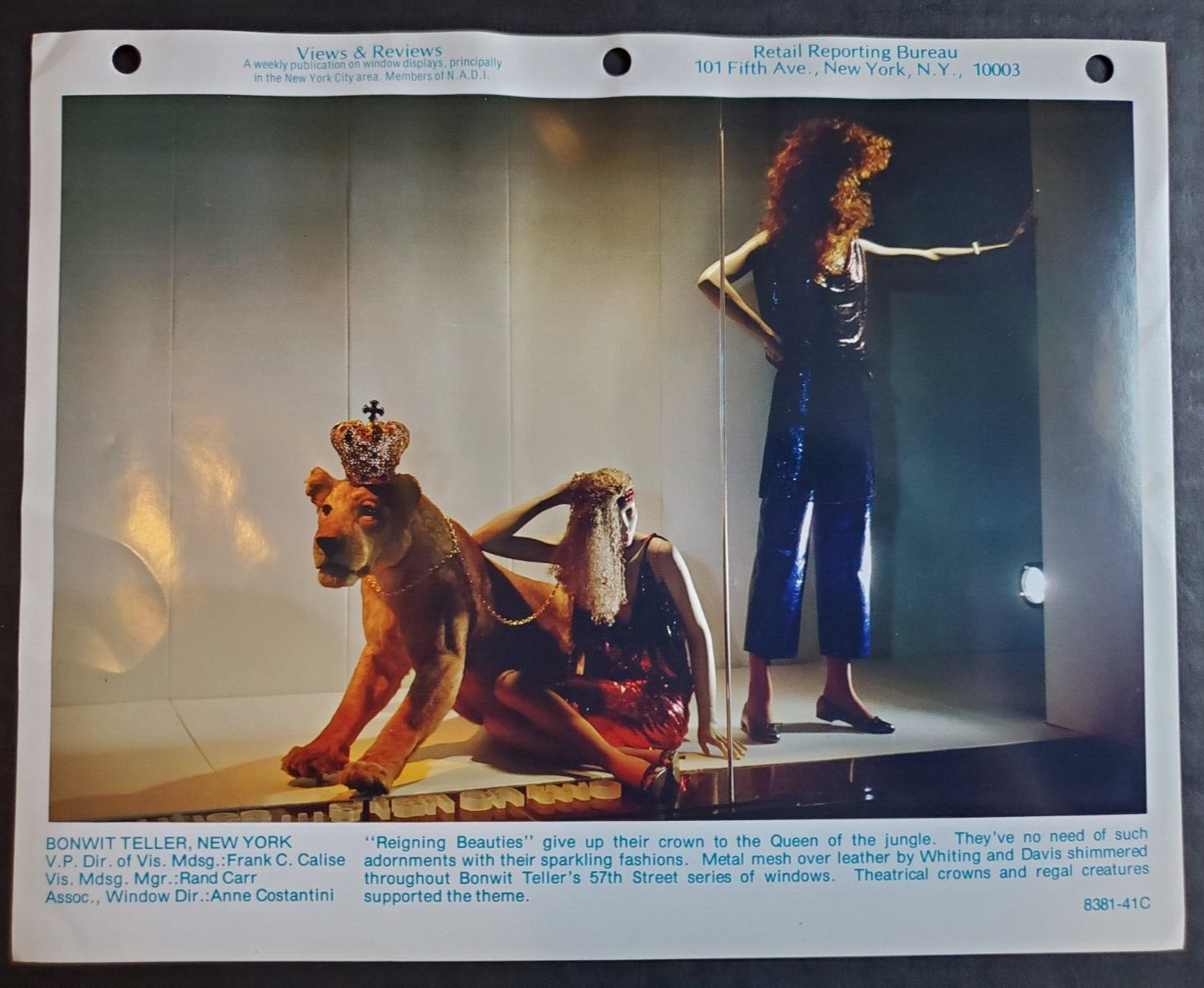 1980s BONWIT TELLER, NEW YORK WINDOW DISPLAY PHOTO PRINT REIGNING BEAUTIES