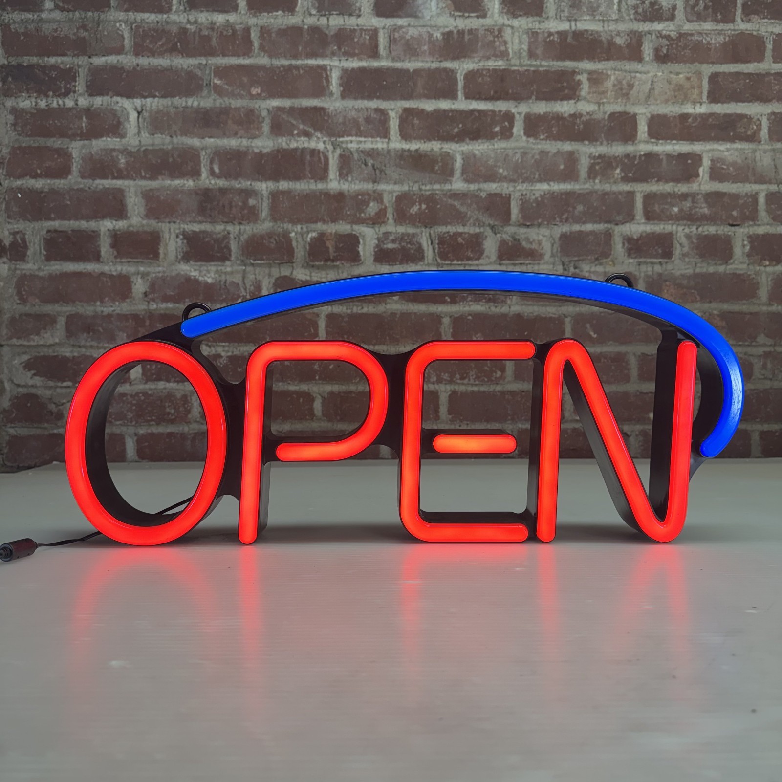 LED OPEN Electric Business Sign Red Blue Flashing Wall Window Display Tested
