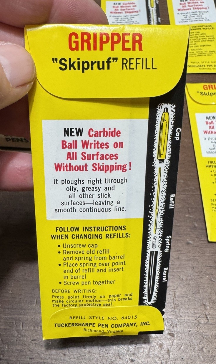 Vintage Tucker skipruf gripper Ball Pen Refills Box with 8 Refills
