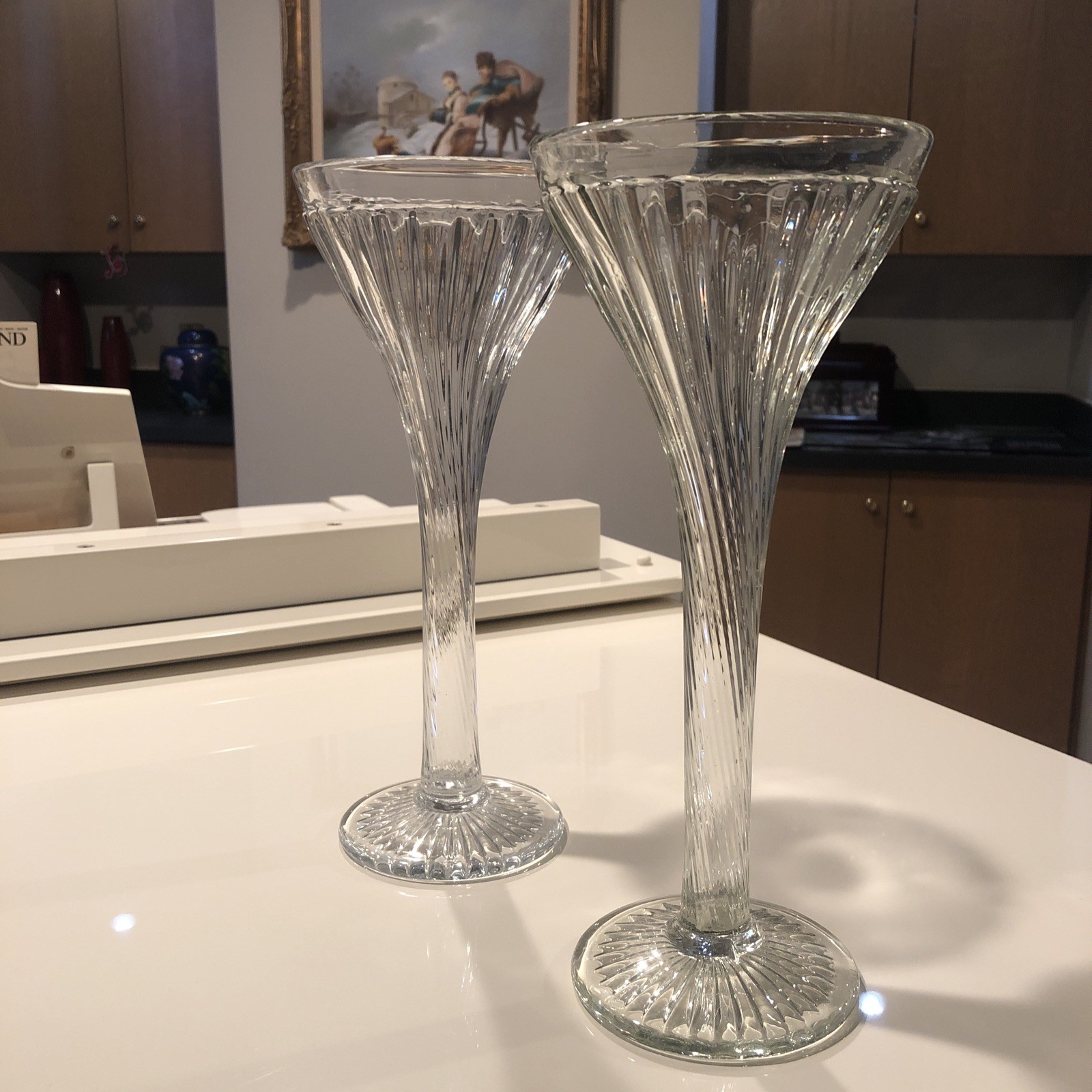 Antique Art Deco Glass Hat Display Or Shelf Risers 12″ Set Of (2) Funeral Vase