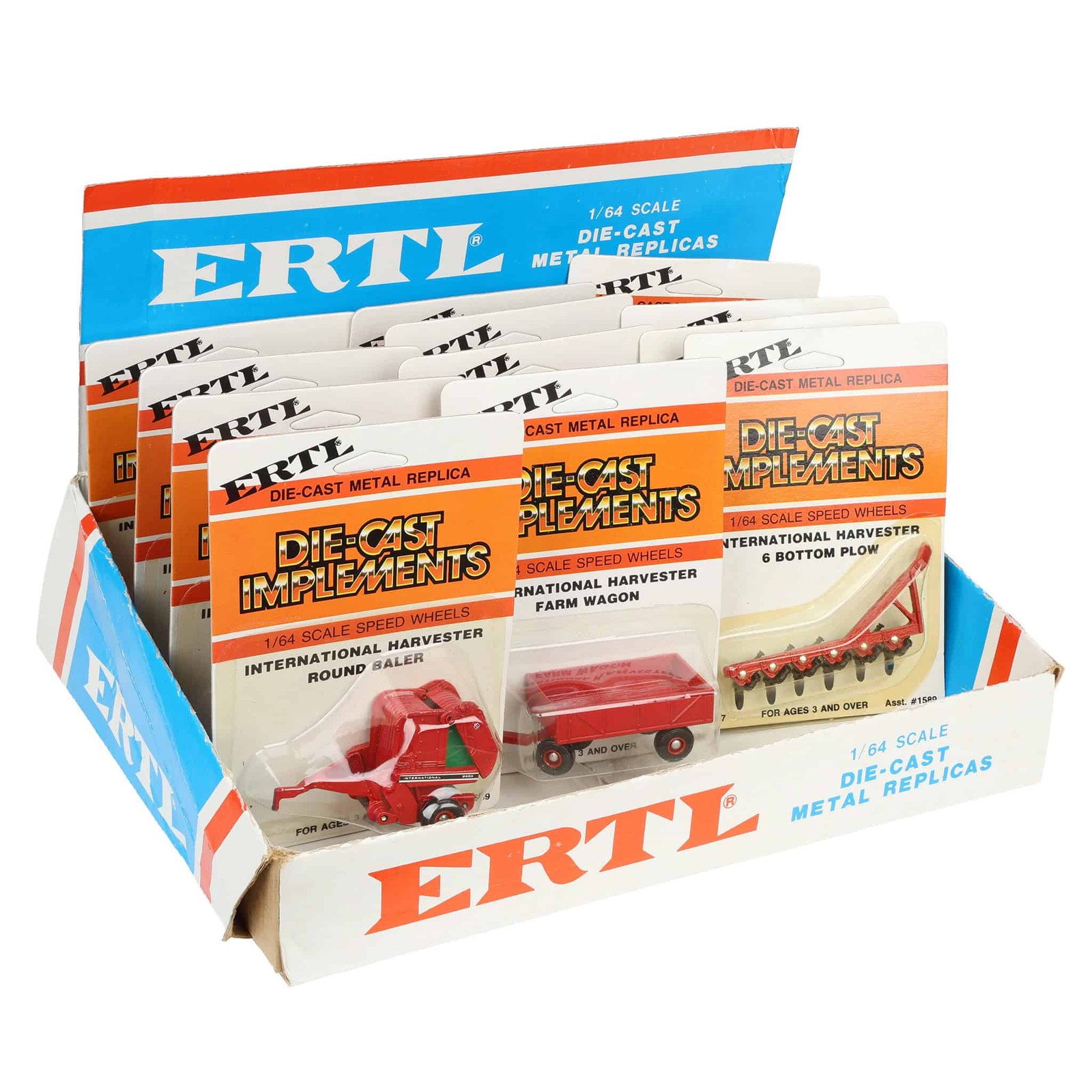 1970’s/1980’s ERTL Store Advertising Display Box with 12 IH Farm Toy Implements