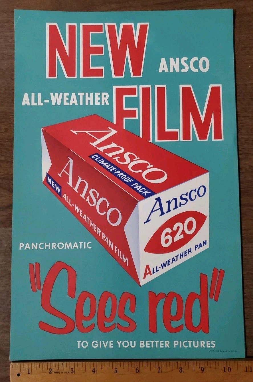 Vintage 1960s Ansco Film Advertising Poster Sign 17×11