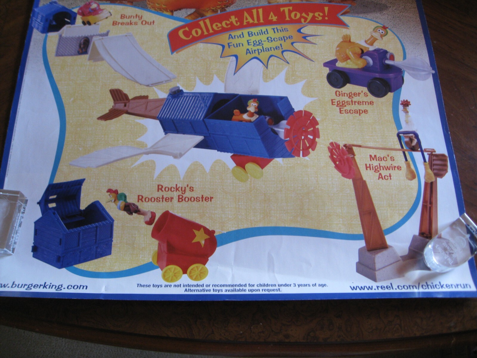 Chicken Run Movie – Burger King Cardboard Poster – Approx. 39″ x 26″ – 2000