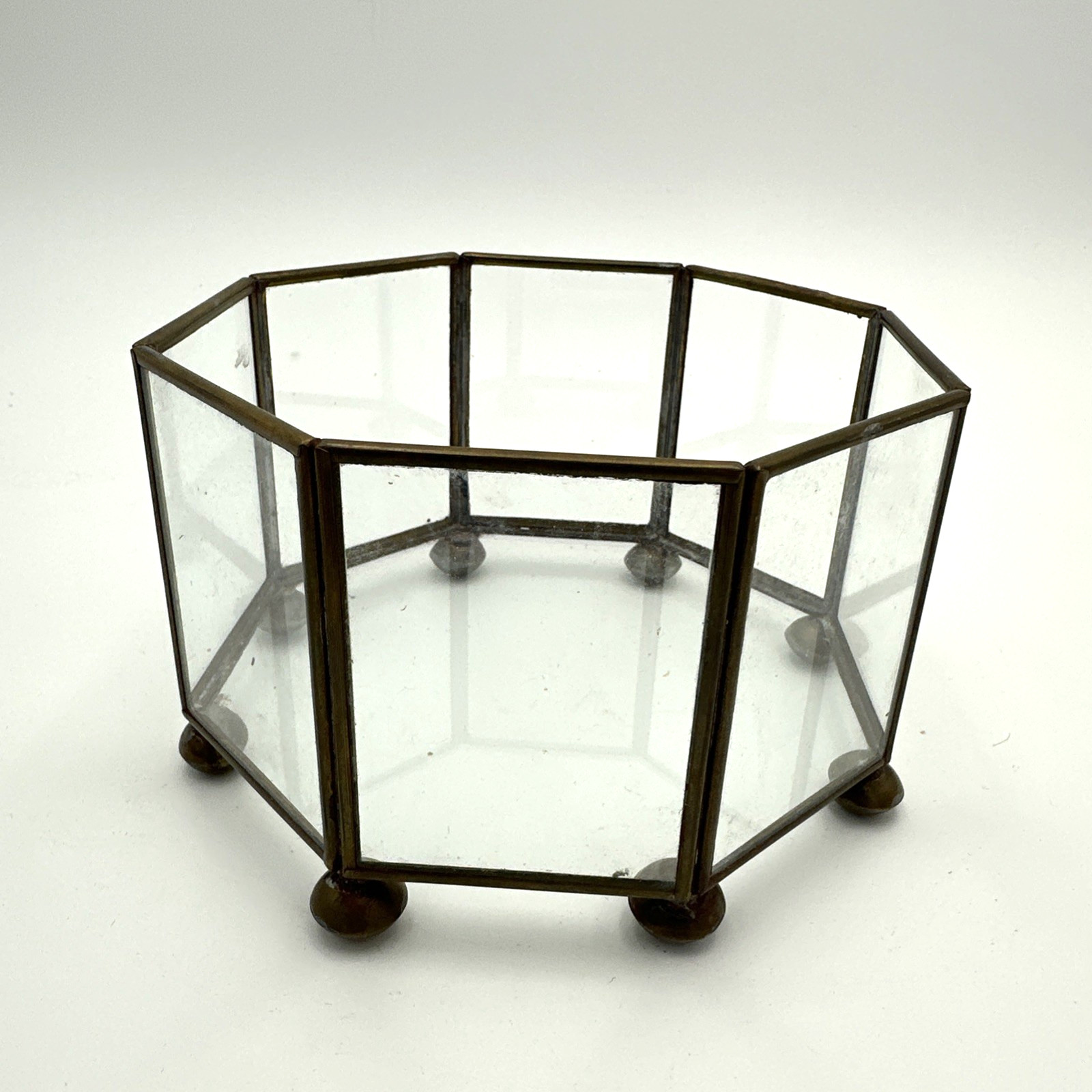 Vintage Open Octogon Glass/Brass Display Case Terrarium