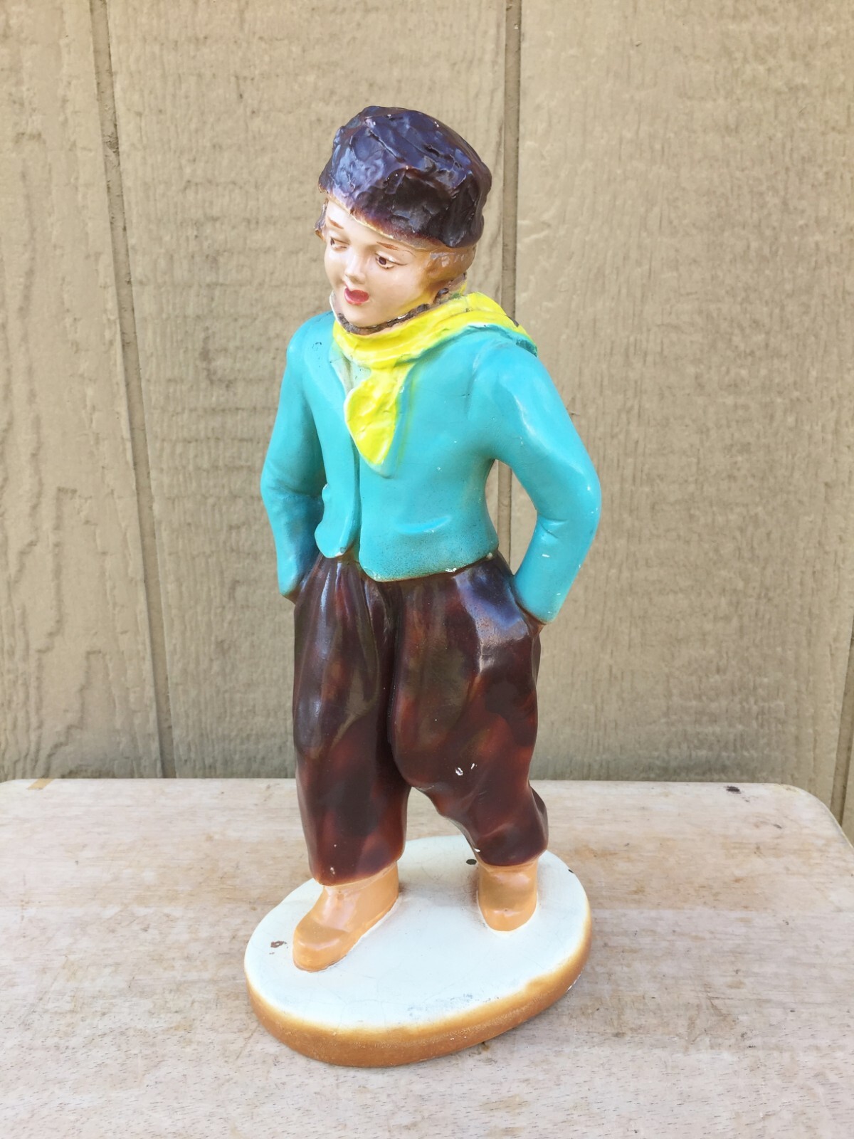 Vintage Plaster Statue Figure Store Advertising Display Winter Wear Girl 13″