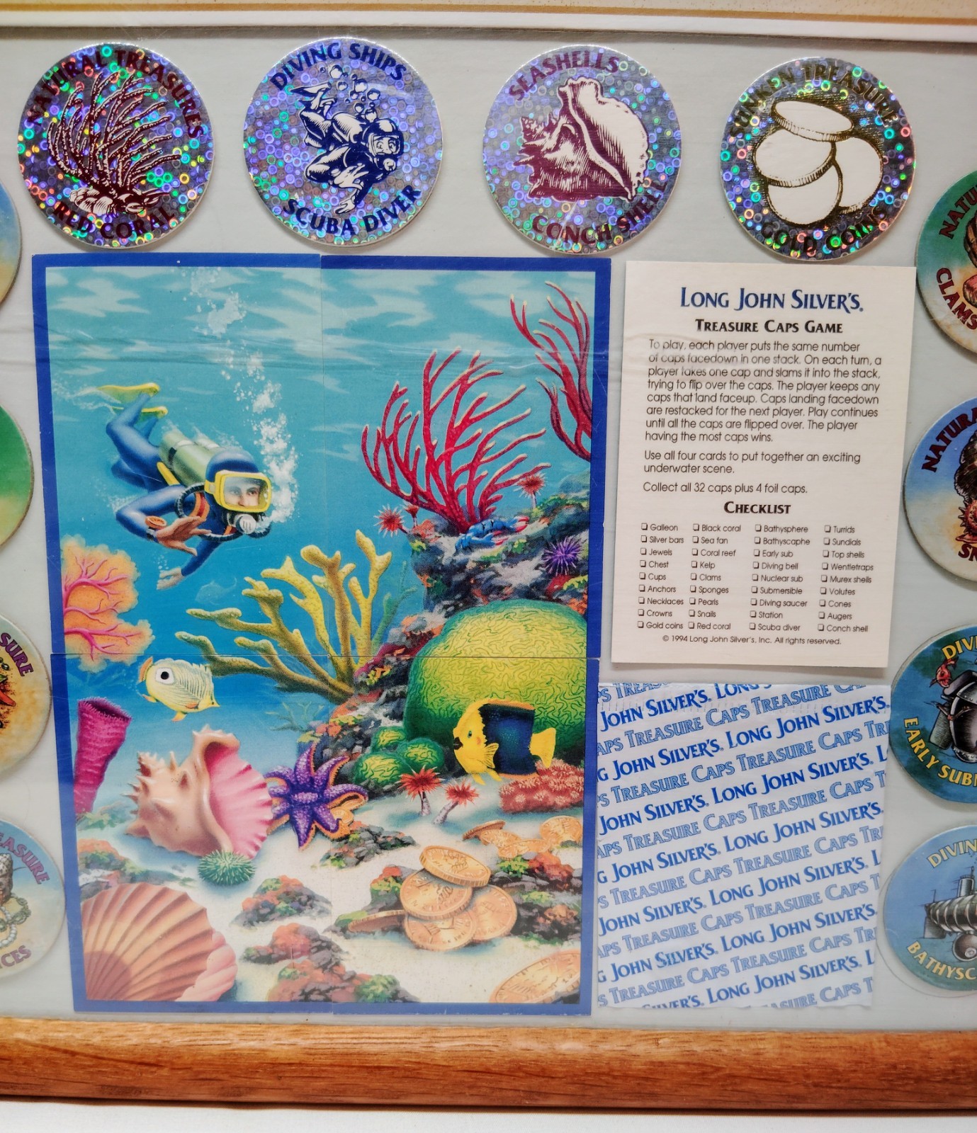 Vintage 94 LONG JOHN SILVERS Store Display Treasure Caps Restaurant Advertising