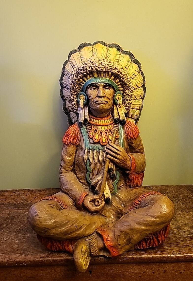 LARGE 1973 Cigar Store Native American Statue Chalkware Plaster Vaughn Kendrick
