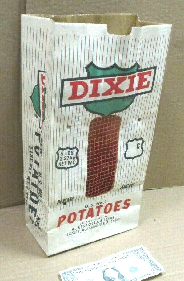 DIXIE BRAND – 5 Pound – Empty Paper POTATO SACK / BAG / PACKAGE – LOXLEY ALABAMA