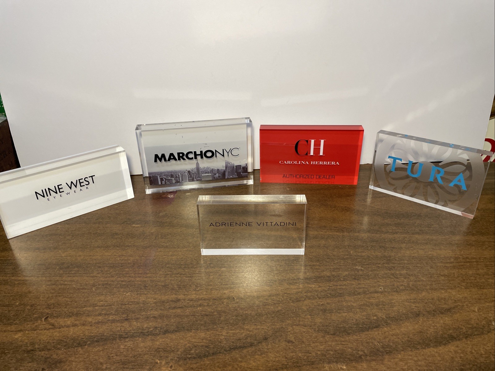 Lot Of 5 Acrylic Retail Advertising Display Signs Paperweights Used