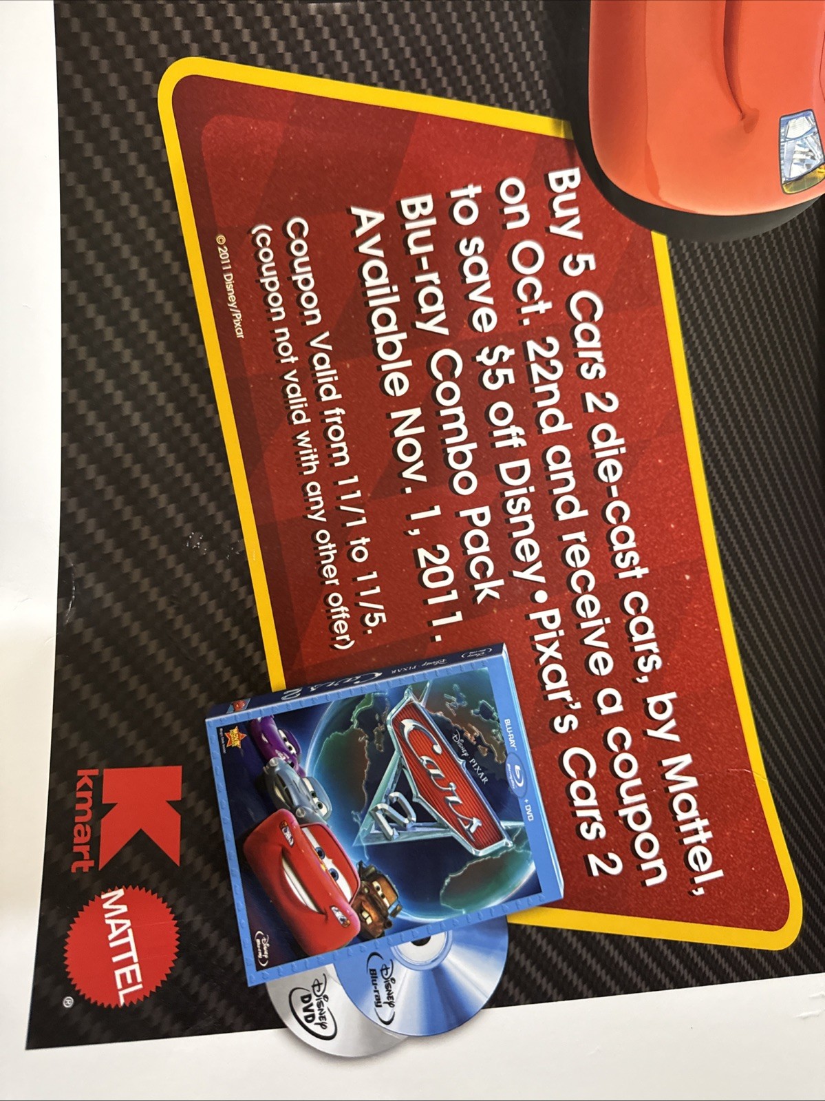 Disneys Cars 2 Movie Event Mattel Kmart Store Display Sign Poster 30×30” in