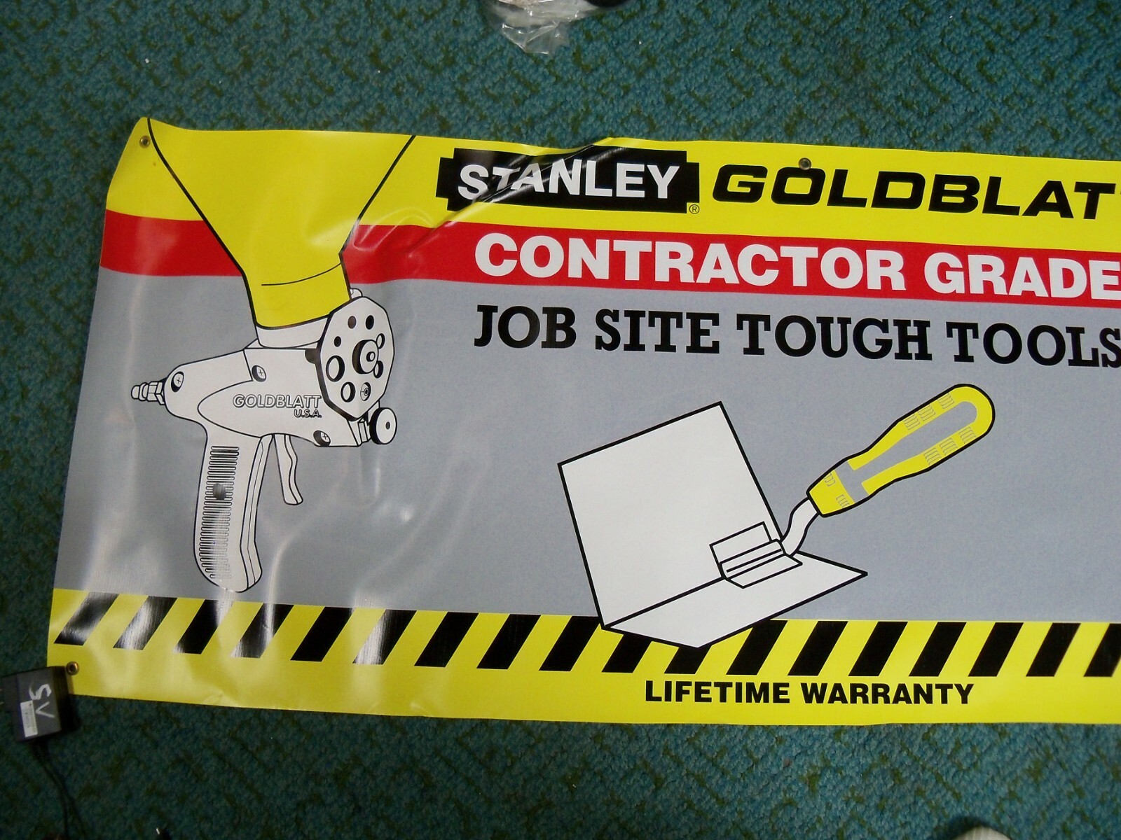 STANLEY Goldblatt TOOLS ADVERTISING SIGN HARDWARE STORE VTG DISPLAY Vinyl 2×5 ft