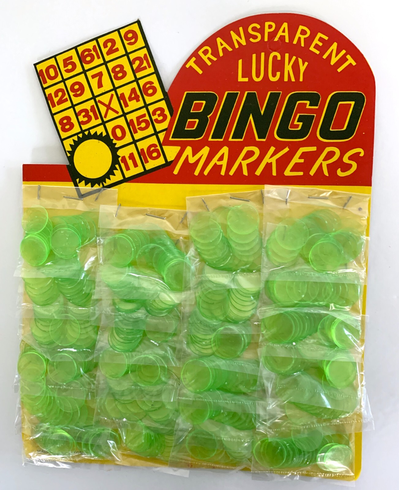 Vintage Bingo Lucky Green Transparent Markers on Card Store Display Hong Kong