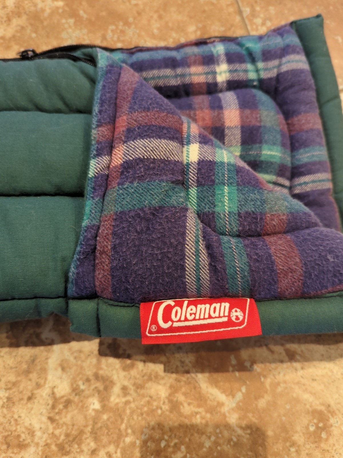 Coleman Doll Sized Mini Sleeping Bag Store Display 22″ Rare Green w/ Plaid RARE!