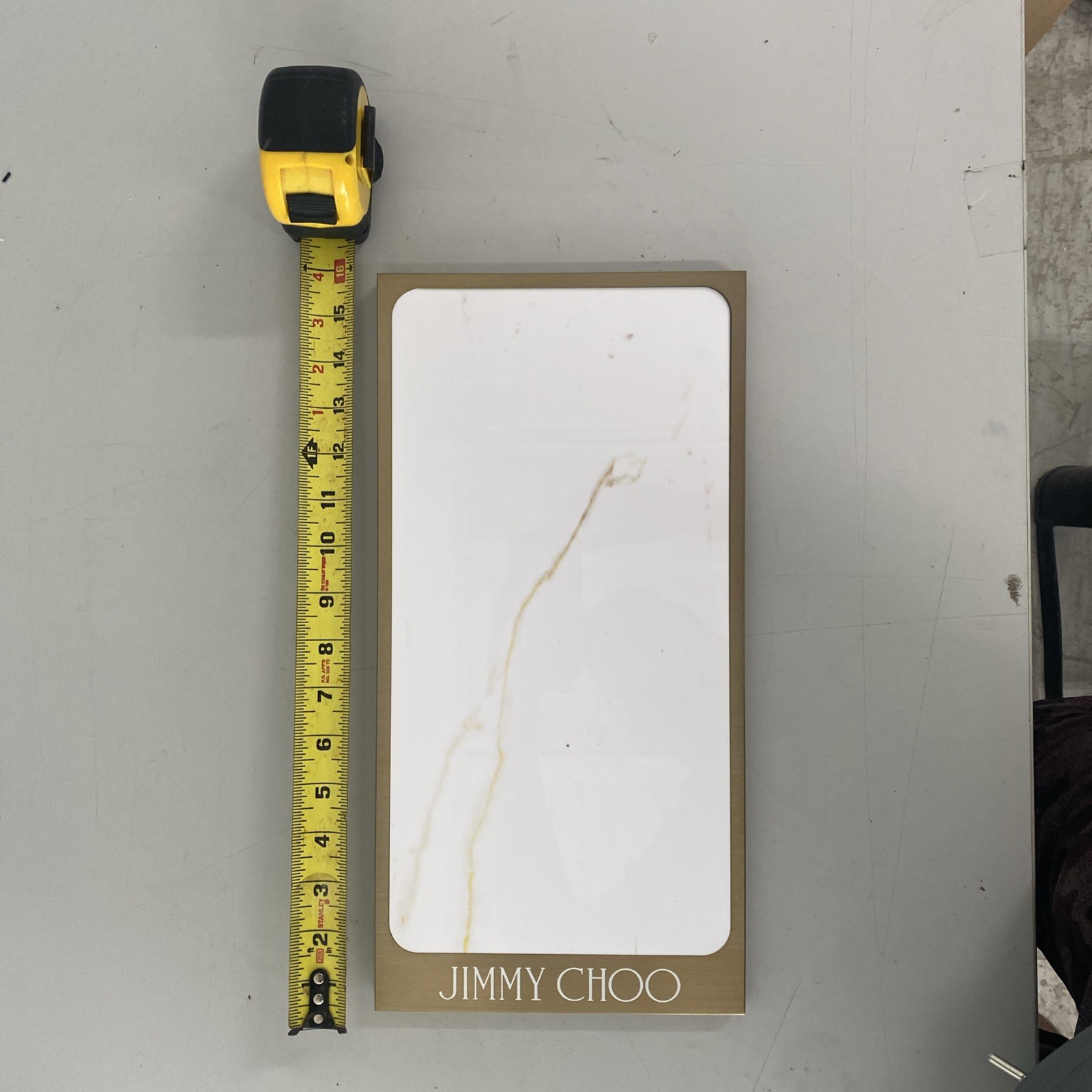 JIMMY CHOO GOLD & WHITE ONE PIECE LOGO DISPLAY New Open Box – 935