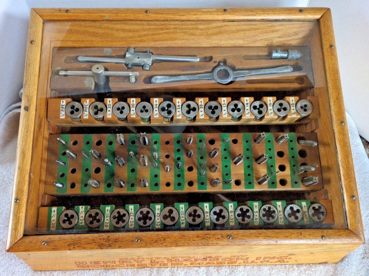 Vintage Henry L Hansen Tap And Die Tool Sales Display Case With Tap And Dies