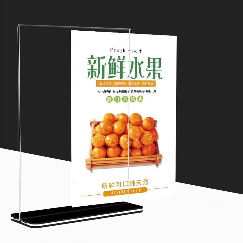 A4 Double Side T Shape Acrylic Sign Holder Display Stand Advertising Menu
