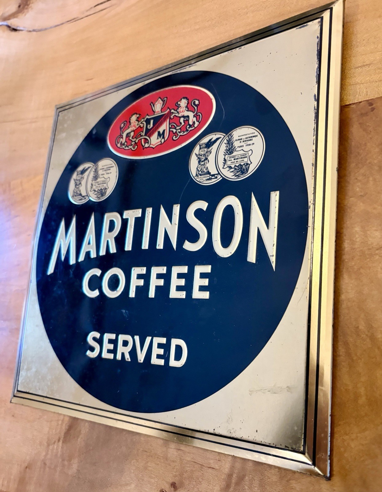 Vintage Martinson’s Coffee Served Metal Advertising Sign Store Display