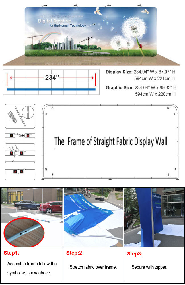 20ft Straight Back Wall Display Fabric Tension Backdrop System Trade Show Booth