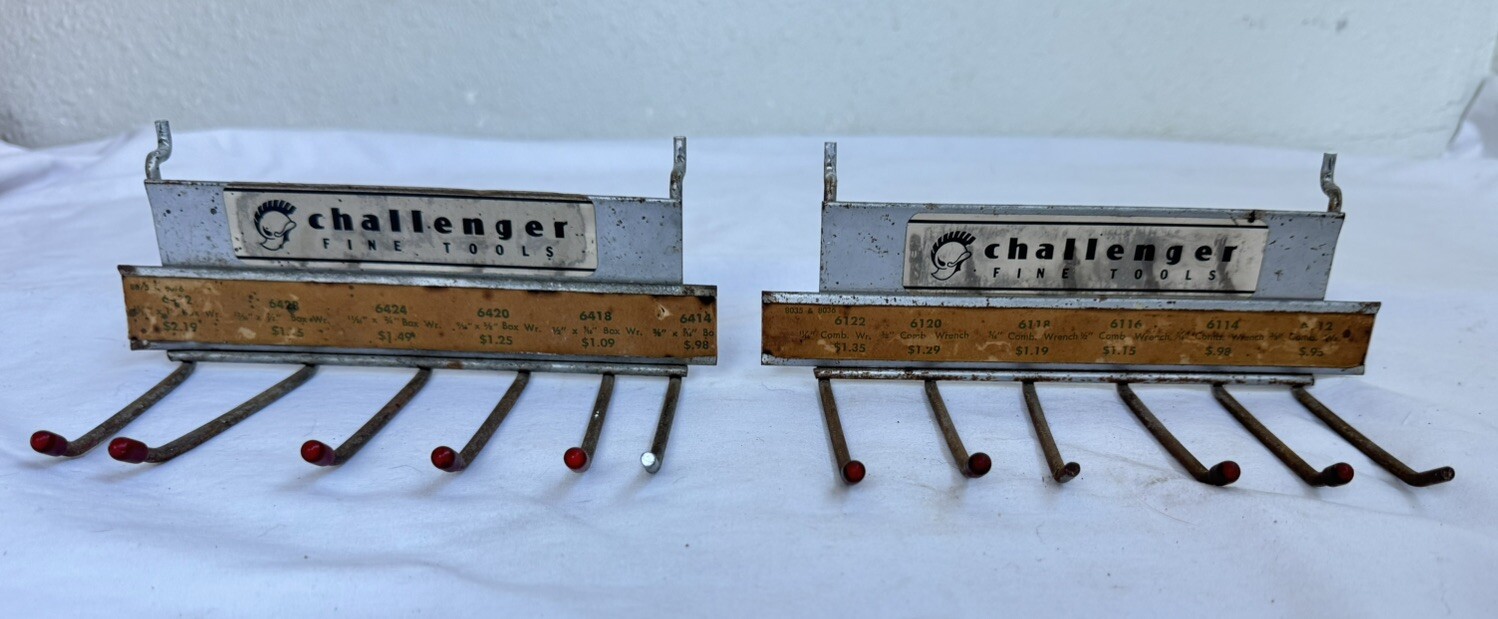(2) Vintage Challenger Fine Tools Store Wrench Display Tool Rack