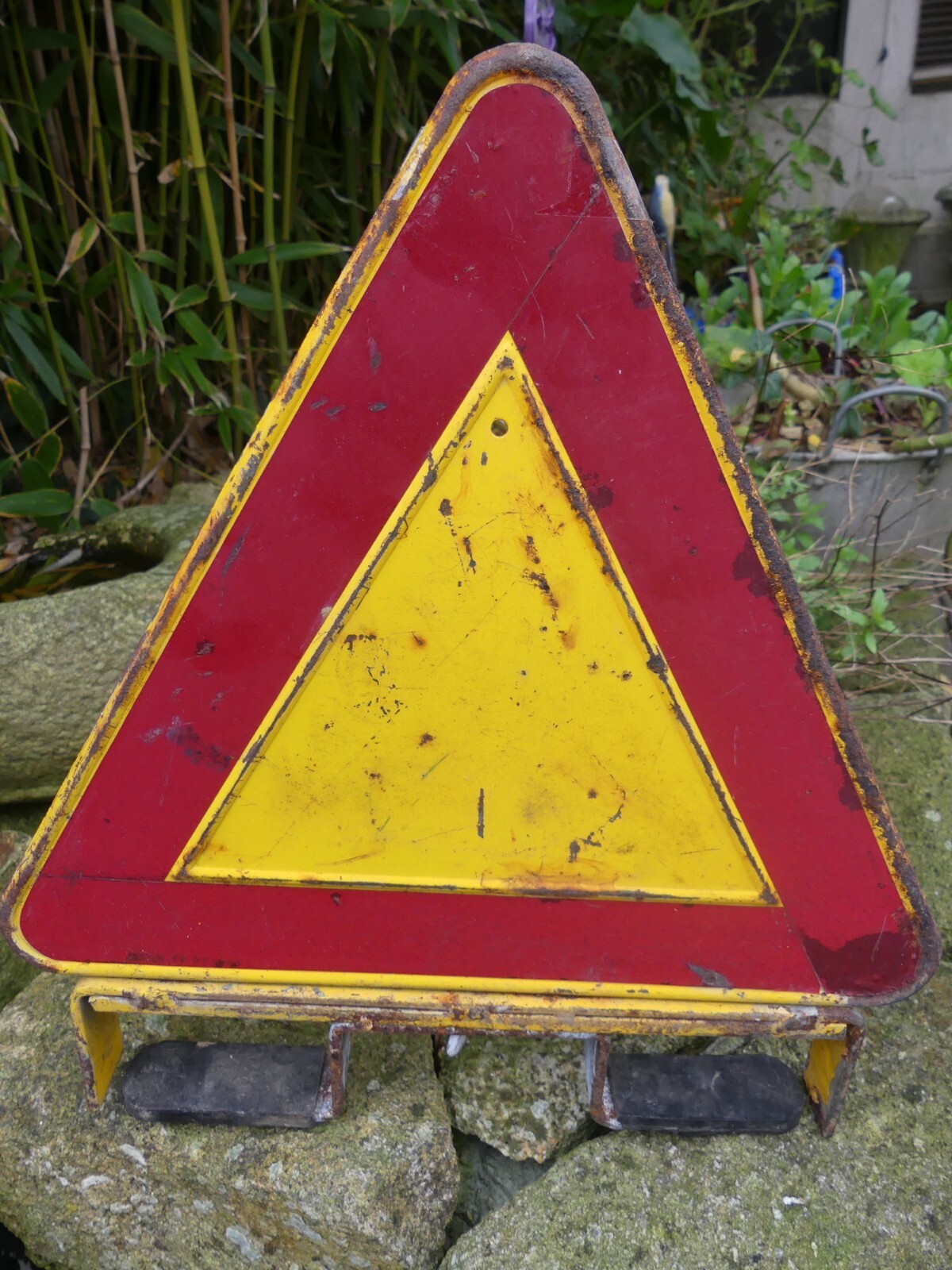 Antique 1950 SIGNALLING TRIANGLE, garage, car, motorcycle, no copy, no enamelled