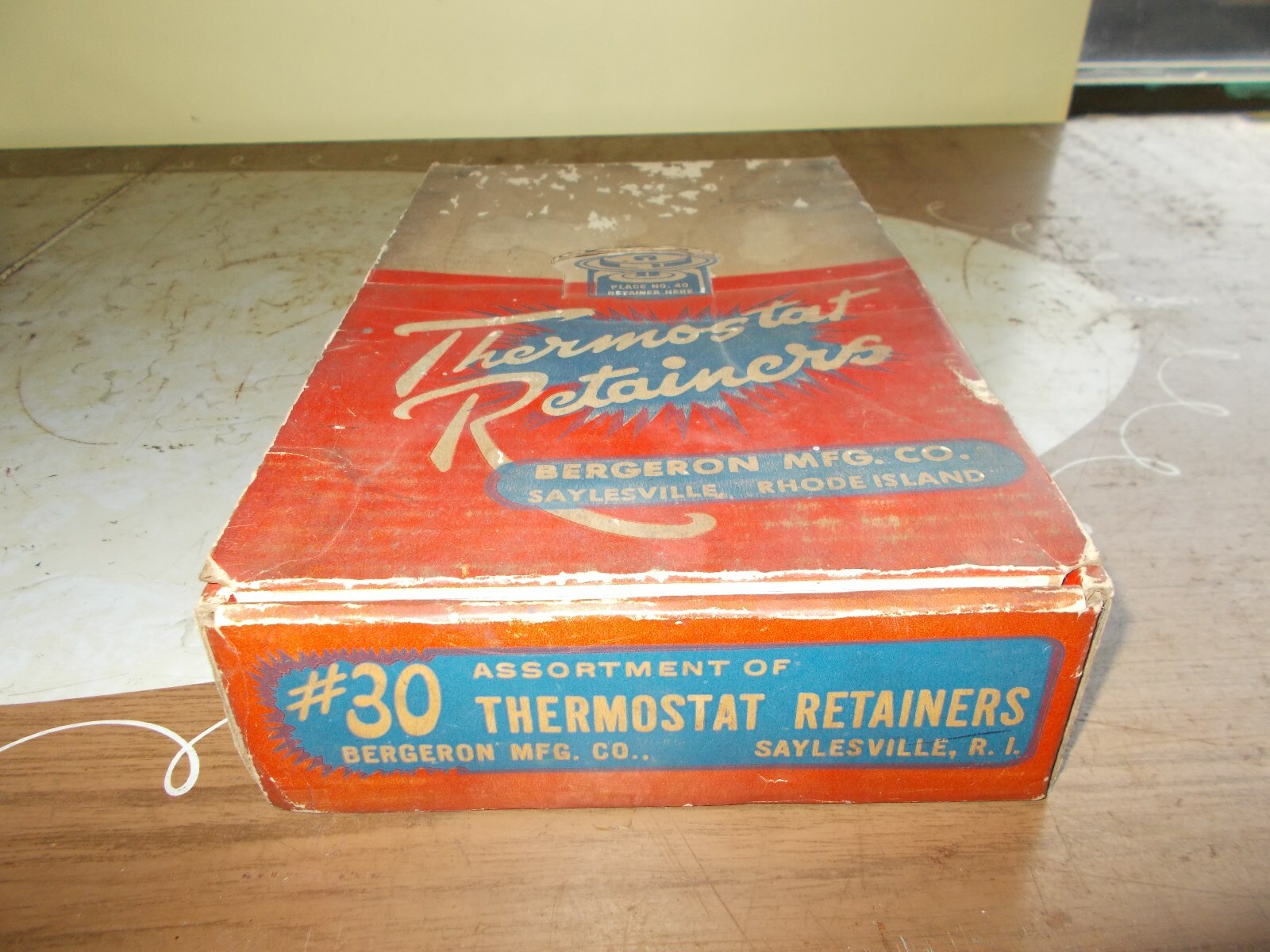 vtg~EMPTY BOX~ THERMOSTAT RETAINER AUTO PART COUNTER STORE DISPLAY GAS STATION