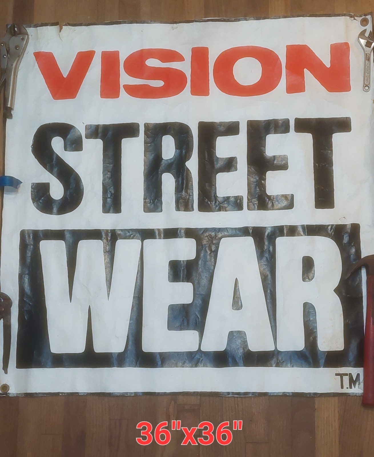 Vision Street Wear 1980’S Banner 36″ x 36″ White Black Red