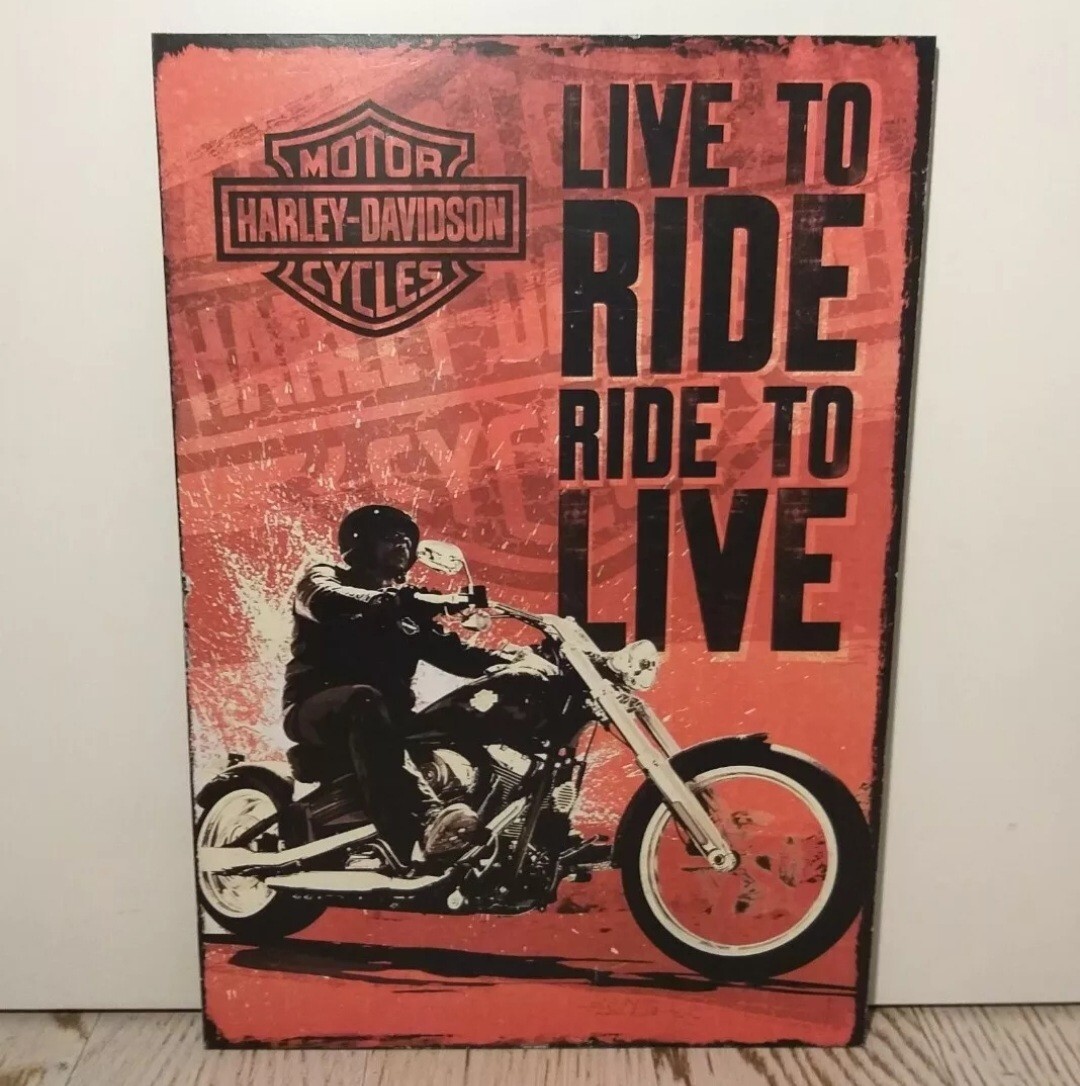 WOODEN SIGN TABLE FRAME-HARLEY DAVIDSON-MOTORCYCLE-BIKERS-PICTURES-POSTER