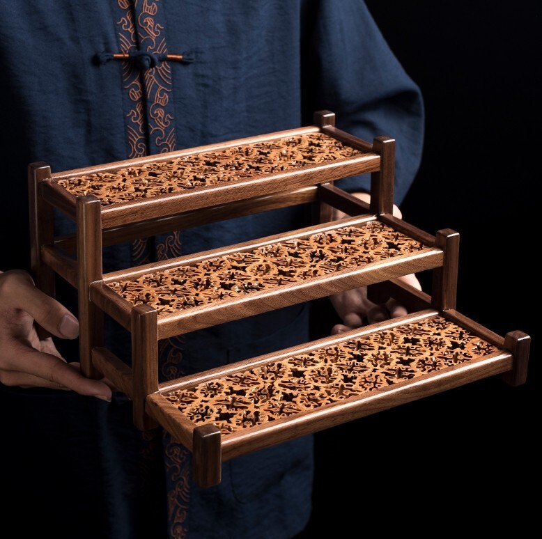 Valnut Wood Shell Display Rack Art Craft Stand Bonsai Vase Plant Pot Base Decor