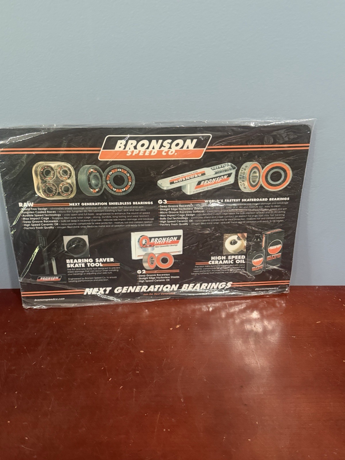 BRONSON SKATEBOARD BEARINGS COUNTER MAT BLACK 11 X 17 INCHES