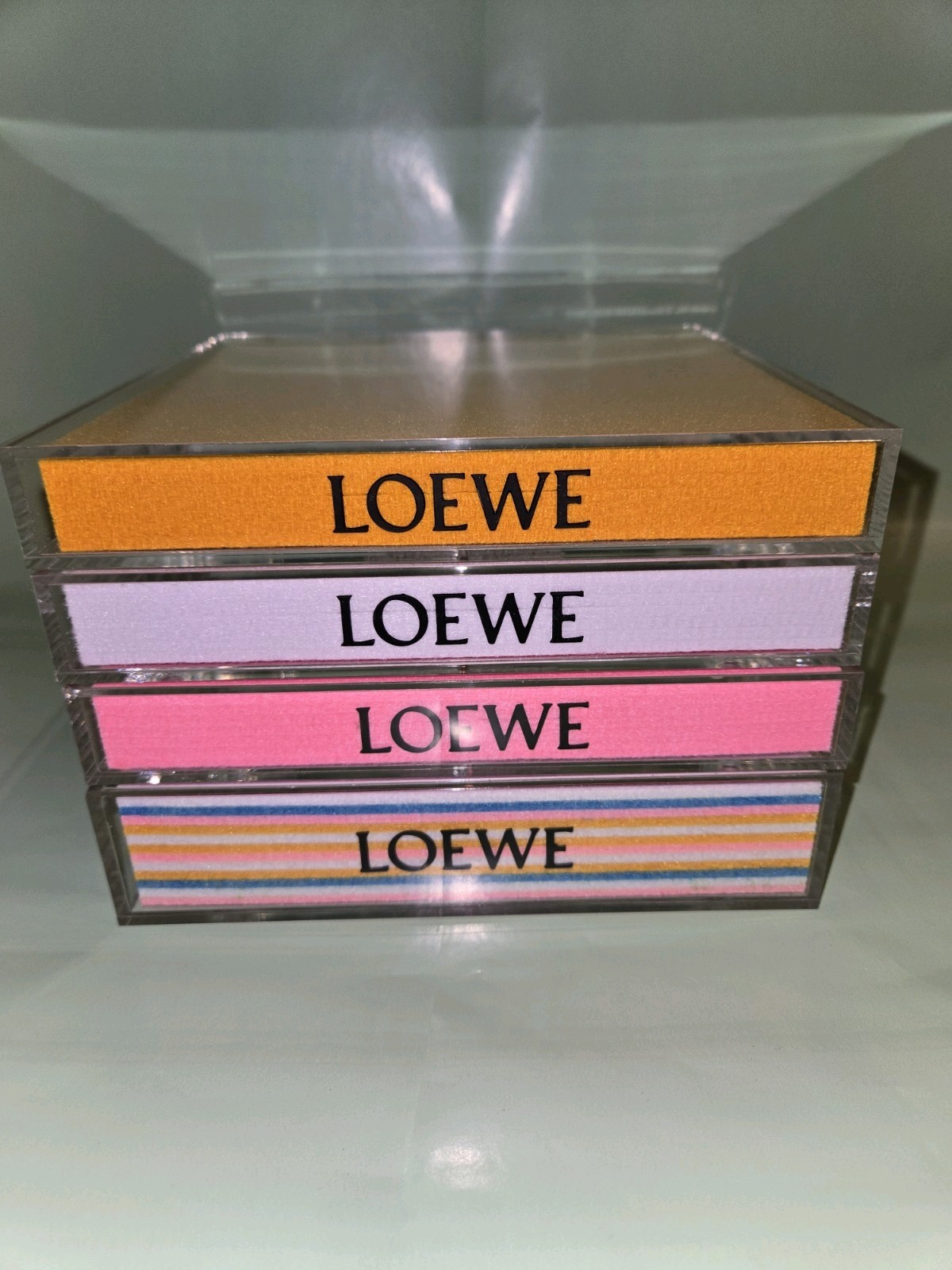 RARE AUTHENTIC LOEWE FASHION CLEAR CUBE LUCITE RAINBOW STORE ADVERTISING DISPLAY