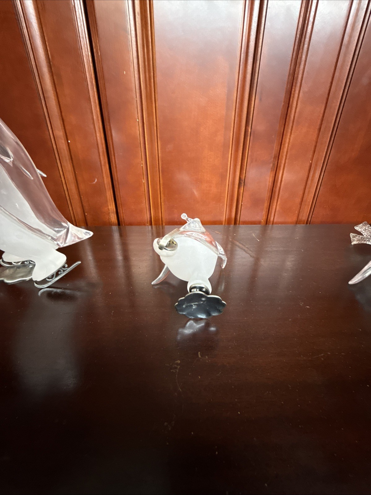 Lot Of 3 Lucite Penguin On Ice Skates MCM Clear & Frosted Movie Prop- Vintage