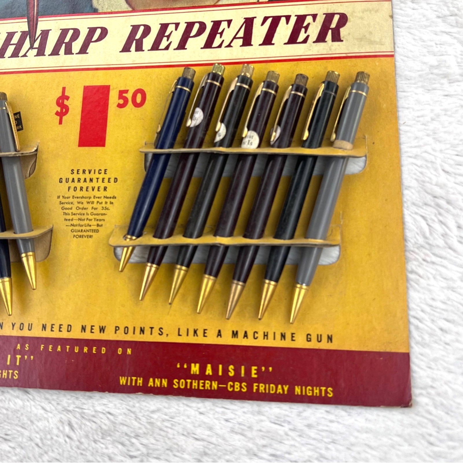 1940s Eversharp Repeater Vintage Advertising Sign Store Display Full Set USA CBS