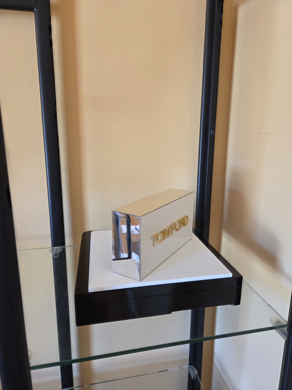 TOM FORD SUNGLASSES EYEGLASSES LOGO DISPLAY, SIGN. PLASTIC MIRROR , WHITE/BROWN
