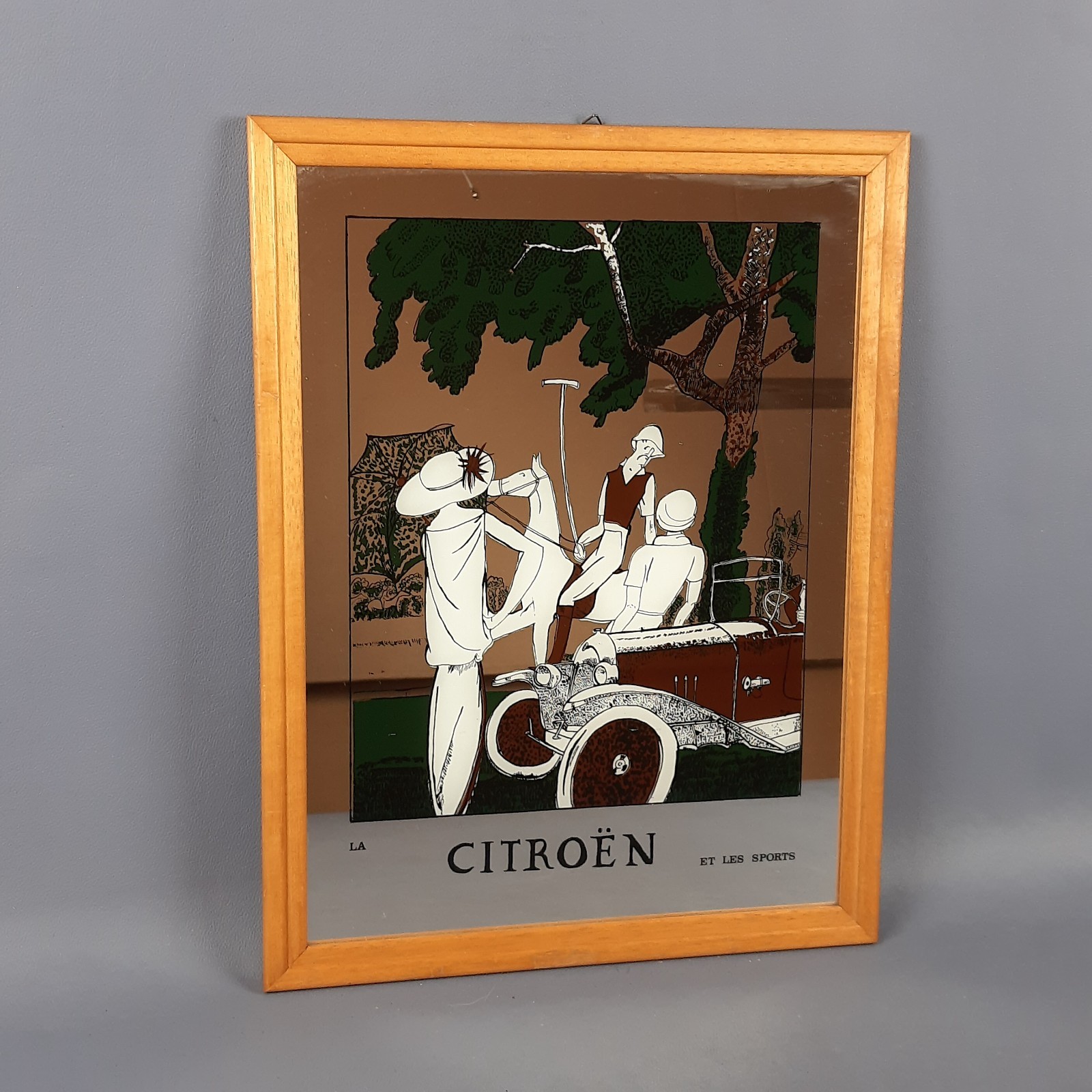 Advertising mirror La Citroen Et Les Sports wooden frame late 20th century