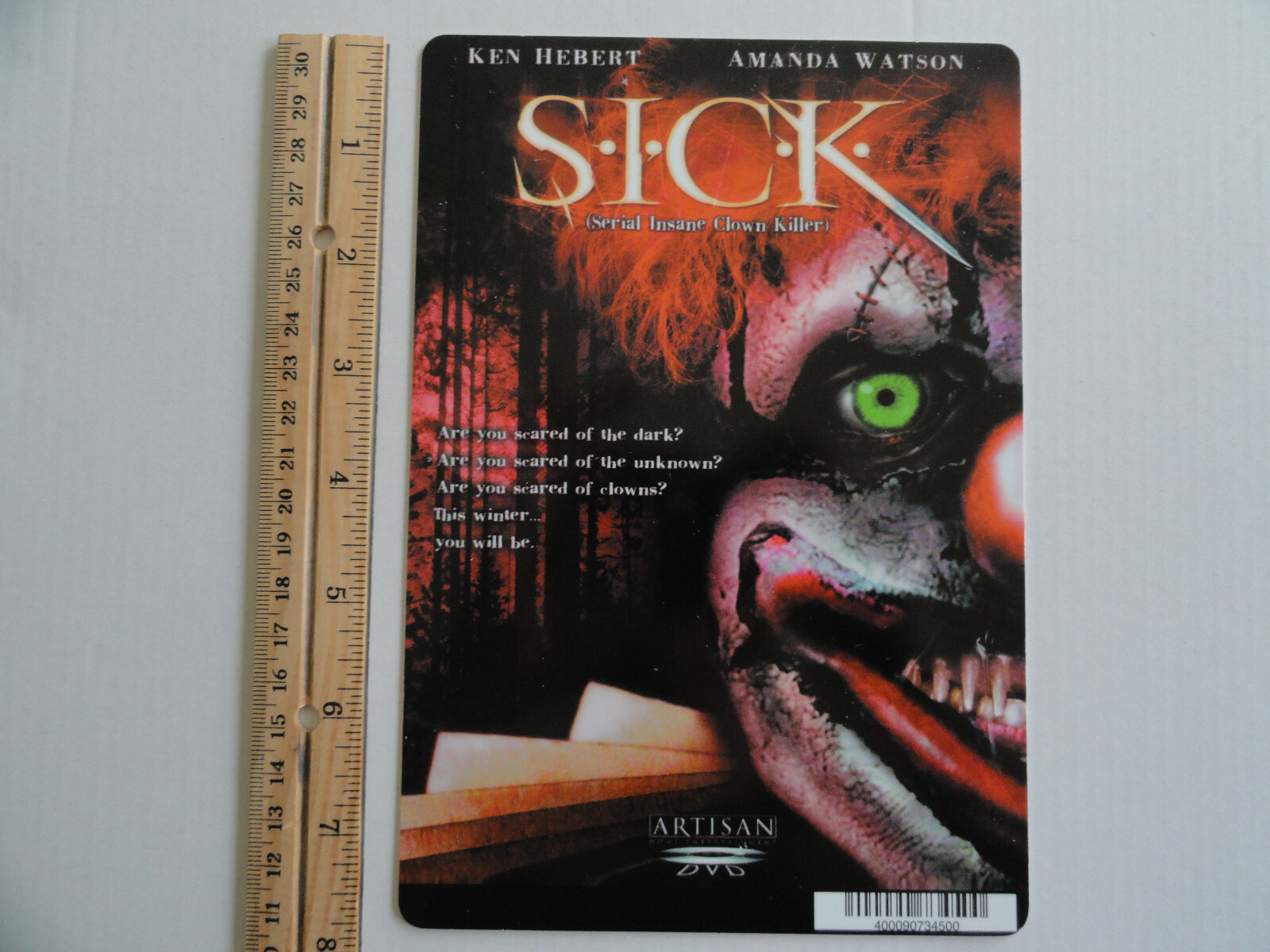 S.I.C.K SERIAL INSANE CLOWN.. – BLOCKBUSTER VIDEO BACKER CARD 5.5″X8″ –NO MOVIE